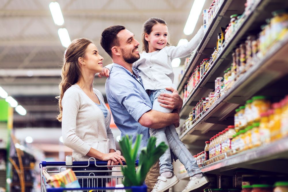 A family in a retail shop